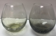 Pier 1 Smoke Gray And Olive Green Crackle Stemless Wine Glasses Replacement 2pc