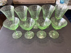 Uranium Glass Stemware Lot – Glows Under UV Green (10 Pieces)