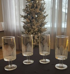 Set of 4 Vintage Etched Cordial Glasses – Evergreen/Pine Tree Motif – Unmarked