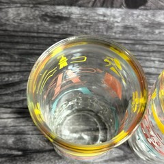 Vintage MCM Yellow,Pink,Blue Design Tall Jelly Glass