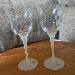 2 Made In Romania Crystal Wine Glasses Frosted Stems 8” Tall 3.5” Wide