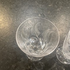 Stuart ELLESMERE Crystal Cocktail Glasses Juice Footed Set 2 Fern Mid Century
