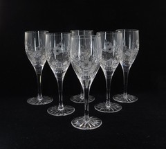 Vintage Crystal Wine Glasses Etched with Daisy Flowers in Original Box, Slovakia