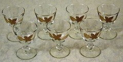 7 LIBBEY GOLD LEAVES GLASSES COCKTAIL LIQUOR OR WINE GOLDEN FOLIAGE STEM # 3003