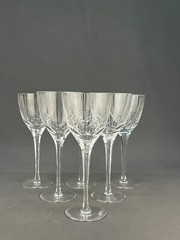 6 Vintage Oneida OMNI Crystal 8 1/8″ Wine Glasses Vertical Etched Lines: MINT