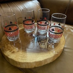 Vintage MCM Casino Night Drinking Glasses Card Suits Spade Heart Club Diamond