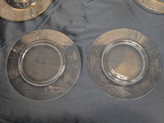 Vtg 5 Floral Etched Margarita Glasses/Shrimp Cocktail Dessert 6 Matching Plates