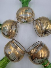 Set Of 5 Vintage Burg Reichenstein Green Beehive Glasses- 24k Gold Trim- EUC
