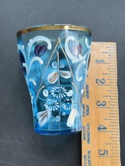 SET OF 3 VINTAGE & ANTIQUE HAND PAINTED & ETCHED FLORAL TUMBLERS VARIOUS COLORS
