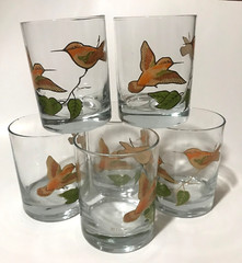 Couroc Hummingbird Glasses Vintage Lowball Rocks Set/6 Mid Century MCM Barware