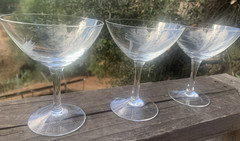 Vintage Etched Wheat Pattern Clear Glass MCM Crystal Champagne Glasses Set of 3