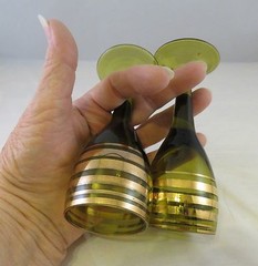 Two Green Tone Sherry Glasses w Gold Trim (789)