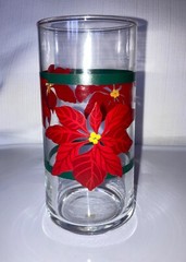 4 GIBSON Red Poinsettia Green Stripe Christmas Holiday Glass Tumblers NEW