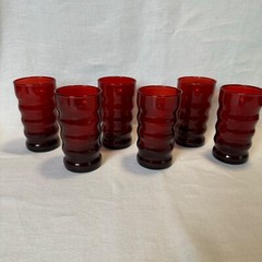 6 Anchor Hocking Royal Ruby Flat Tumbler Rings Ribbed 4.75″ 9.5 oz