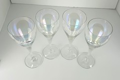 Set of 4 Vintage Iridescent Crystal Wine Glasses – Rainbow Glow! 8.5″ Tall