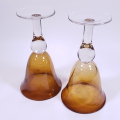 ARTLAND IRIS Artisan Amber Blown Glass Bubbles Ball Stem WATER GOBLET SET