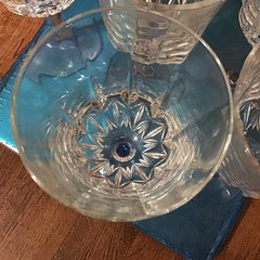 6 Azure Blue Stem Paneled 8 Oz Crystal 8” Goblets Glasses