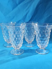 Set of 4 Fostoria Glass AMERICAN Iced Tea Footed Glasses Optic Cube
