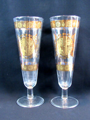 PAIR PILSNER Vintage Drinking Glasses Bar Ware Designer Vito Bari GOLD GILDING