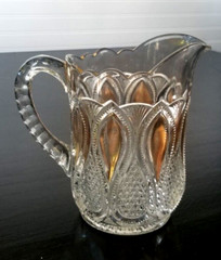 Co-operative Flint Glass Co. Antique EAPG Glass Pitcher 7″ Gold New Jersey