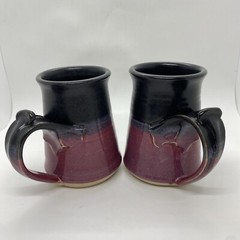 VTG Geff Reed Stoneware Coffee Tea Mug Set Purple Pink Wine Black Artist Signed