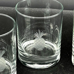 4 Etched Pineapple Double Old Fashioned Rocks Glasses Weighted Bottoms 4″