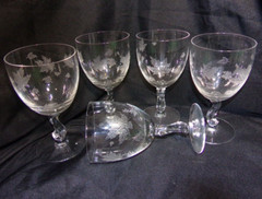5 Fostoria Glass Sylvan Maple Leaf Wine Goblets Signed 5 3/4