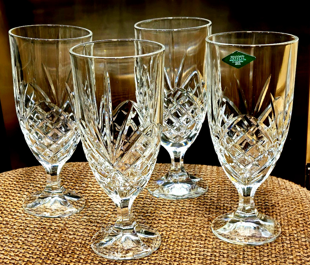 SHANNON CRYSTAL Godinger Dublin Iced Tea Goblets Glasses Set of 4