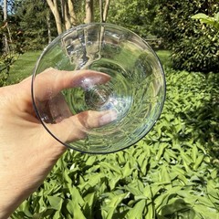 VTG Optic Blue Iridescent Bowl Clear Ball Stem Glasses Art Deco Set of 4 MCM 4oz