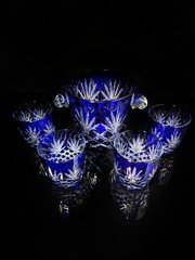 Faberge Odessa Cobalt Blue Ice Bucket with 4 glasses