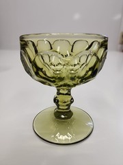 Vintage Imperial Glass Provincial Thumbprint Champagne Coupe Glass Avocado Green