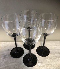 4 Luminarc France Black Stem Wine Glasses Domino Signature Black by D’arque