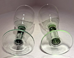Hand Blown Green Tint Stemmed Wine Glasses Set of 3 Vintage Artisan 8oz