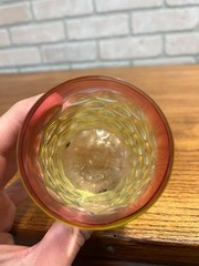 Scarce Antique Hobbs Inverted Thumbprint Amberina / Rubina Verde Glass Tumbler