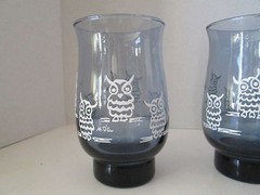 Set 8 LIBBEY Clay Slate Blue HOOT OWL & MOON Retro Vintage M DIA Tulip Glasses