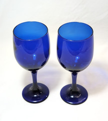 VTG Cobalt Blue Glass Wine Carafe & 2 Libbey Wine Goblets | Curated Barware Set