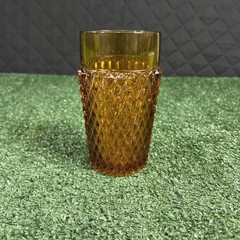 Vtg Amber Diamond Point Glass Tumblers Set of 4 Retro Mid Century 6” Cups Gothic