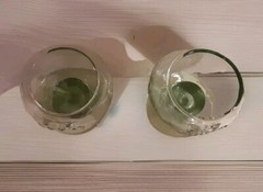 RARE BIG APPLE SCHNAPS Green Tint GLASS GOBLET Set of Two 4″ Tall, 6oz Capacity
