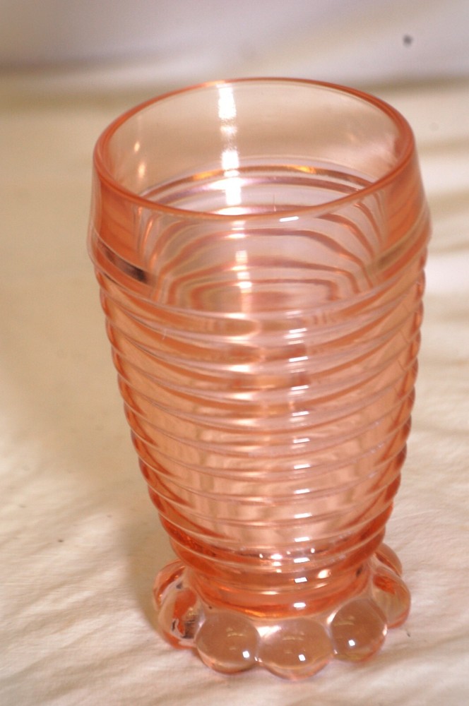Manhattan Pink Bubble Footed Tumbler Depression Glass Ribbed Anchor Hocking