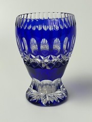 Bohemian Cut to Clear Goblet Cobalt Blue 4 3/4 x 3