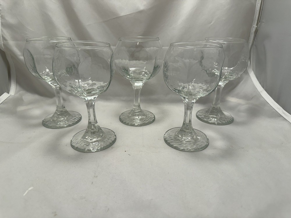 Libbey Chilvalry Clear Wine Goblet Glass Set of 5 stemware 5 1/4” Textured RARE