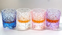 A Set of 4PCS Rock Whiskey Glasses Kiriko Hand Cut Stars Crystal Tumbler 7.5oz