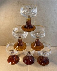 SET of 6-WINE GLASSES-LIEBFRAUMILCH/WEDDING VEIL incript- Beehive Stem-Gold Rim