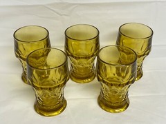 5 Vintage Anchor Hocking Amber Glasses Georgian Honeycomb Honey Gold 5″ 11 oz
