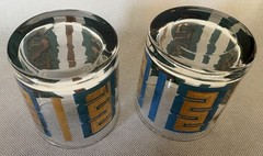 A pair MCM Lowball Glasses with Blue & Green Meander pattern