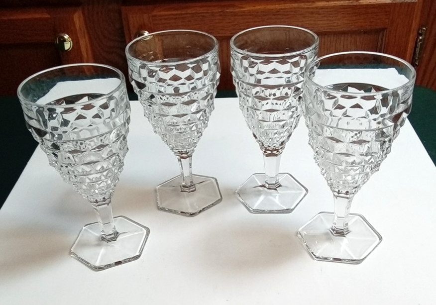 Fostoria American Clear Glass 6 7/8″ Water Goblets (Stem 2056) Set of 4 Vintage