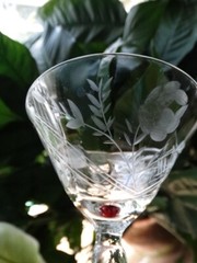 Unknown Maker Wheel Cut Rose Low Sherbet w/ Red Foot (UNK424) Excel Used Cond.