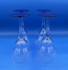 4 Vtg Art Deco Louie Weston Optic Crystal Cobalt Blue Base Water Wine Glasses 8″