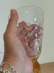 Fostoria Cellini Loop Optic 5093 Amber Stemware Wine Glasses 4pc c1926 USA 7.5″t