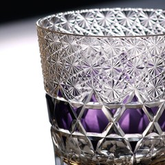 Edo Kiriko Hand Cut To Clear Star Crystal Whiskey Glasses Purple 12oz Drinkware